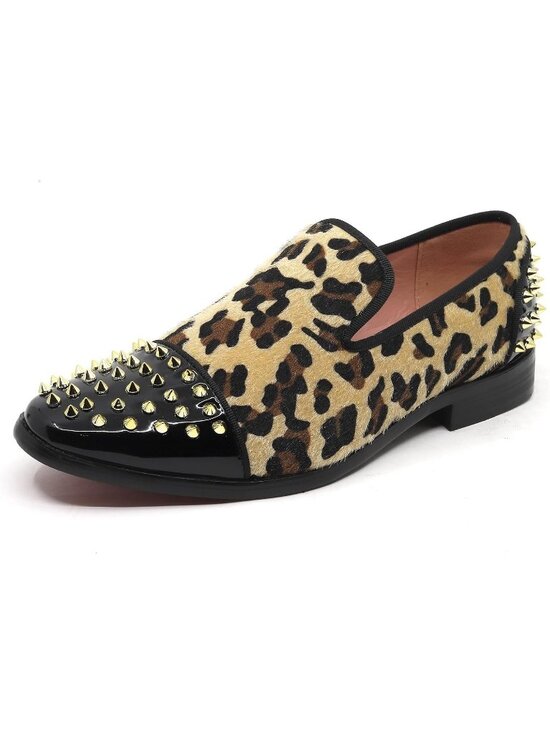 Metrocharm Men\'s Tan Brown Leopard Print Loafers Smoking Slip On Formal Shoes main image 5